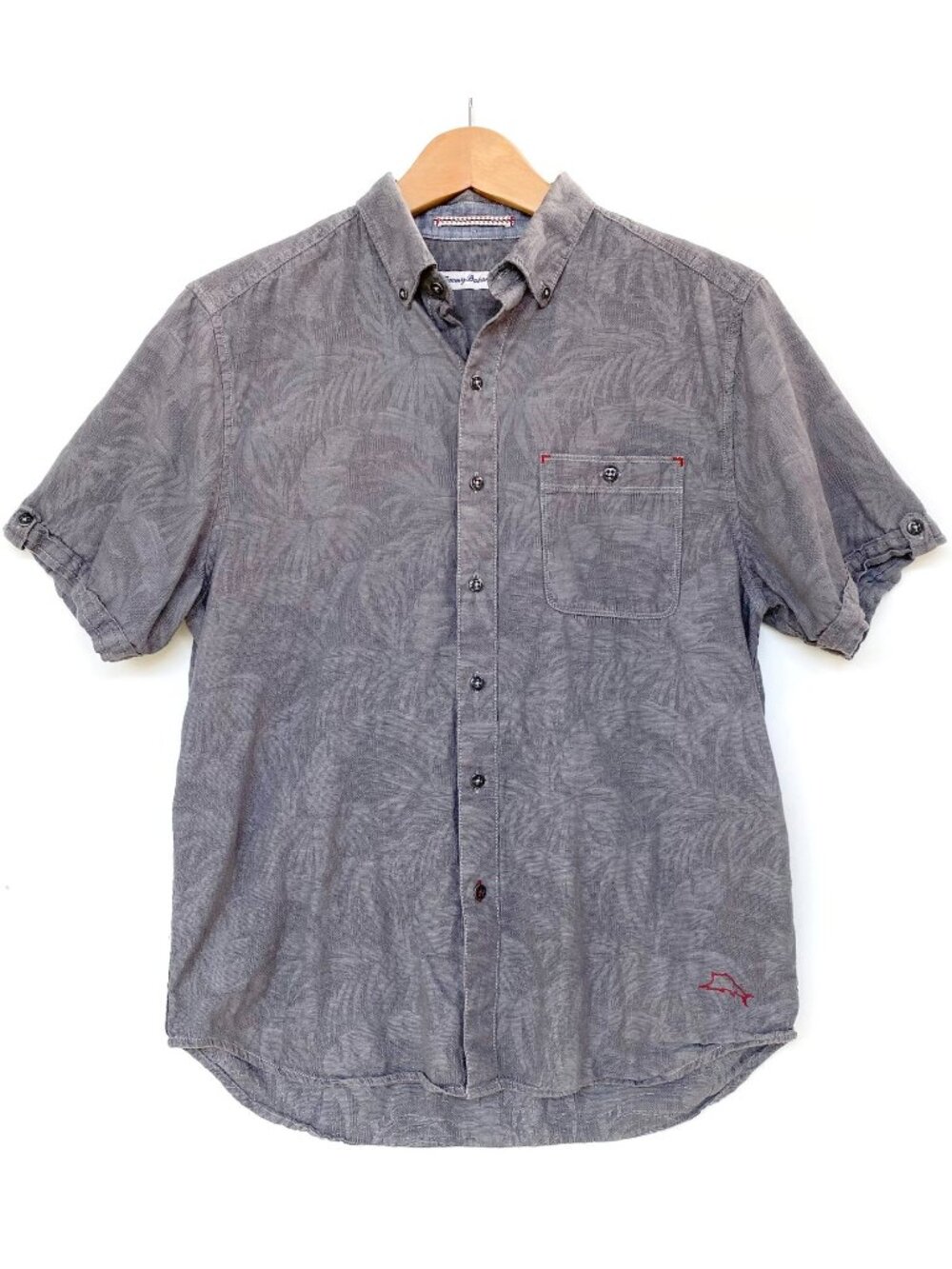 Tommy Bahama Island Fronds Gray Palm Print Shirt S